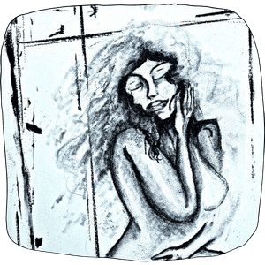 Illustration de la page technique : Illustration nommée Volupté, un buste de femme réalisée au fusain