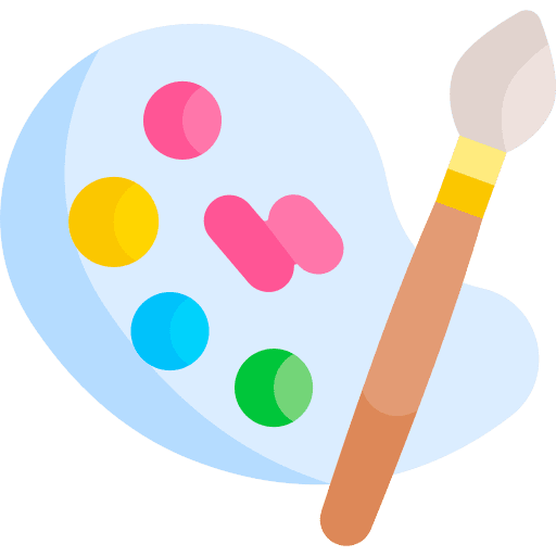 Illustration de la page technique - Icone aquarelle avec une palette de peinture et un pinceau.